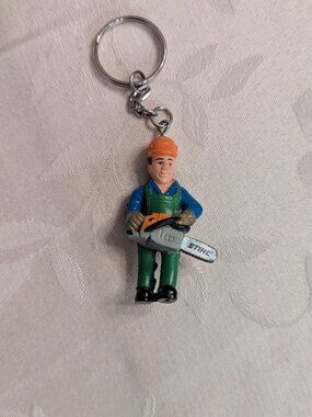VTG Stihl Forestry Worker Chainsaw Keychain Collectible Orange Green Blue